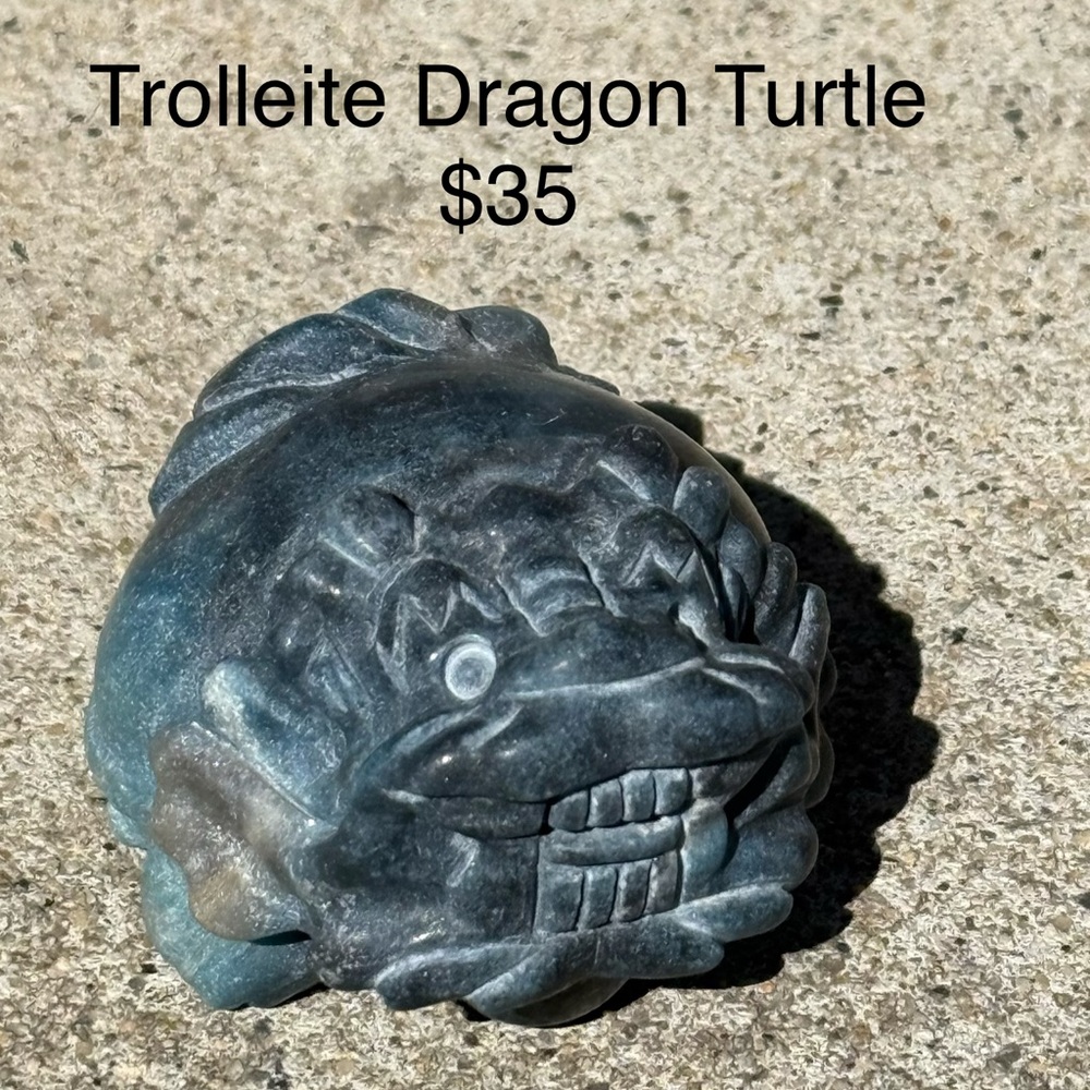 Carved Trolleite Dragon Turtle Ornament - Deep Teal and Blue